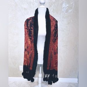 NWT Reversible Cashmere Stole Paisley/Wine with Wine Dyed Rabbit